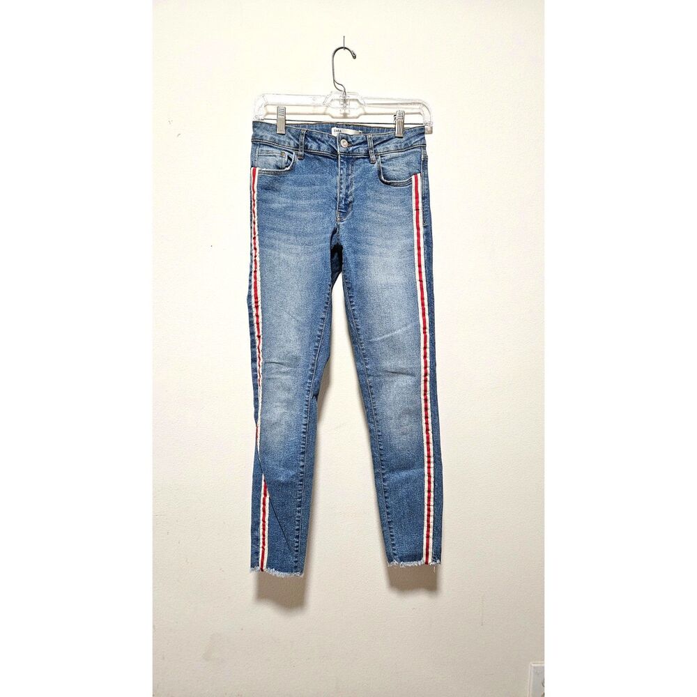 Zara Side Stripe Skinny Jeans Ankle Sporty Sz 6